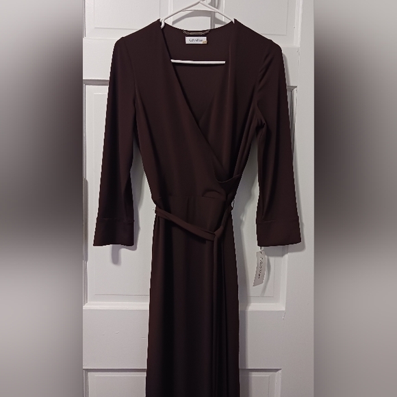 2008-10 CALVIN KLEIN Chocolate Faux Wrap Dress,  Sz 4 NWT - Picture 8 of 14